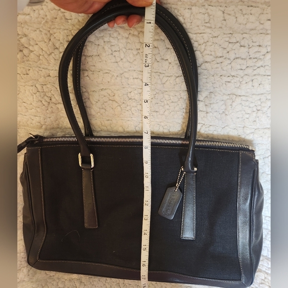 Vintage Coach linen handbag with leather accents - Picture 8 of 13